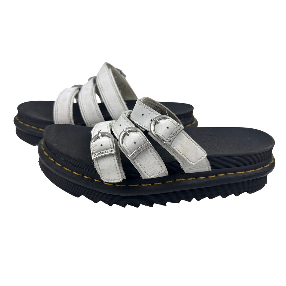 Dr. Martens Blaire Slide White Leather Platform Sandals Womens Size 9